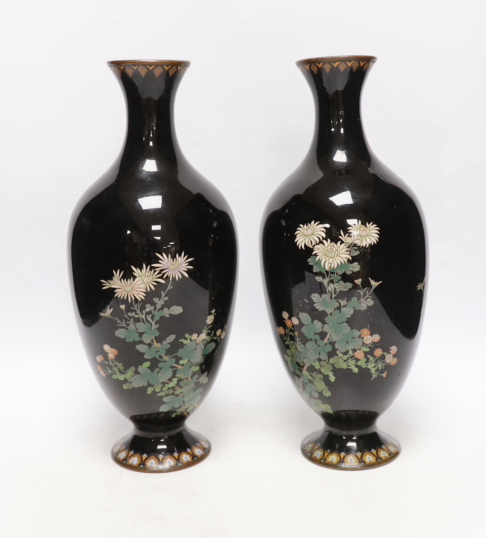 A pair of Japanese cloisonné enamel vases, 31cm (a.f.)